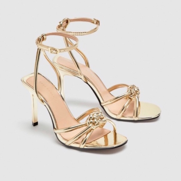 Zara Shoes - Zara Golden Open toe ankle strap heels 7 NWT